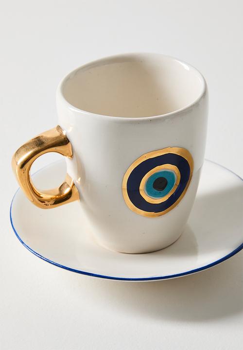 Urchin Art - Diana Espresso Mug and Saucer Set of 2 eye - white