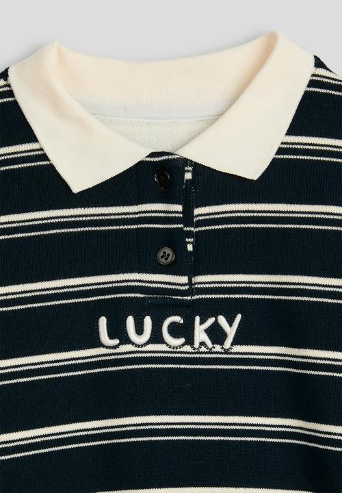 Pop Candy - Rugby jersey-style sweatshirt - navy/cream stripes