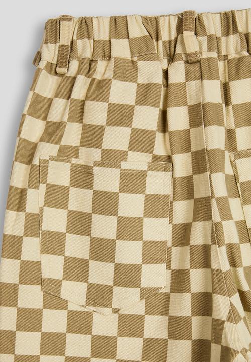 Pop Candy - Button tab wide leg jeans - tan checkerboard/beige