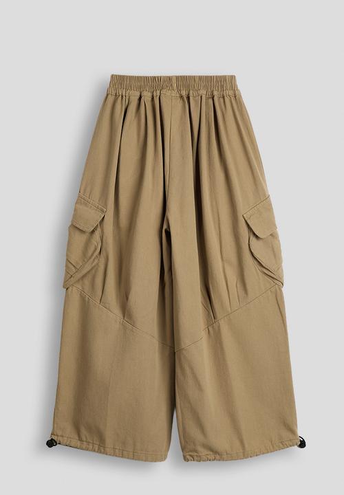 Pop Candy - Drawstring hem cargo pants with large side pockets - light khaki