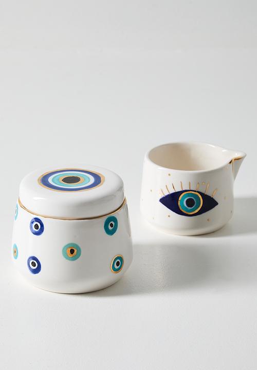 Urchin Art - Kiki Sugar Bowl Evil Eye - white