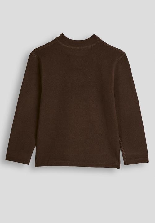 Pop Candy - Ribbed high neck top with applique mushroom - dark chocolate