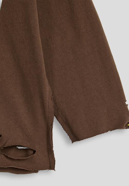 Pop Candy - Distressed detail tee with contrast pocket - coffee/cream