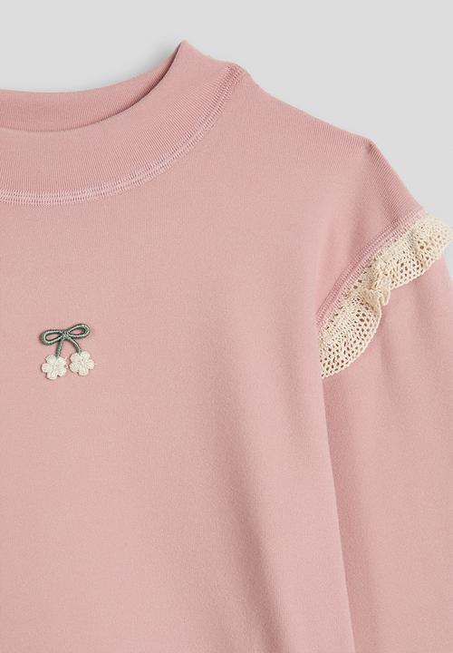 Pop Candy - Crochet ruffle top with embroidered bow - pink