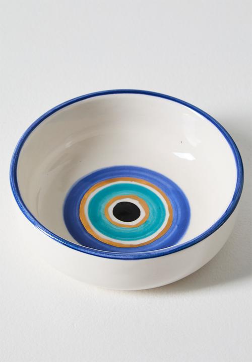Urchin Art - Ramekin B Evil Eye - White & Blue