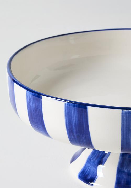 Urchin Art - Serving Bowl Short w stand - blue stripes