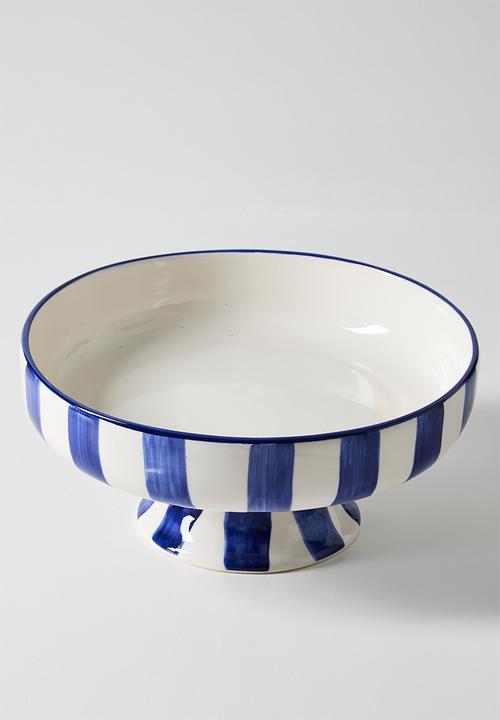 Urchin Art - Serving Bowl Short w stand - blue stripes