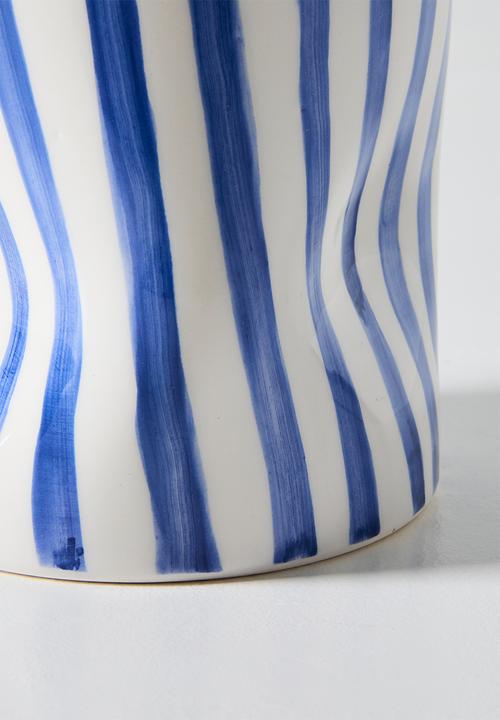 Urchin Art - Cylinder Squashed Vase Evil Eye - Blue Stripes