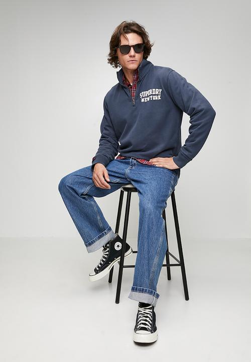 Superdry. - Vintage Athletic Zip Henley - Lauren Navy