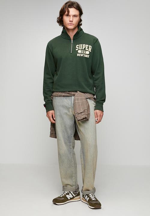 Superdry. - Vintage Athletic Zip Henley - Eagle Green