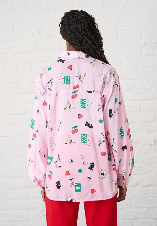 Me&B - Bellow Sleeve Shirt in Players Print - Light Pink