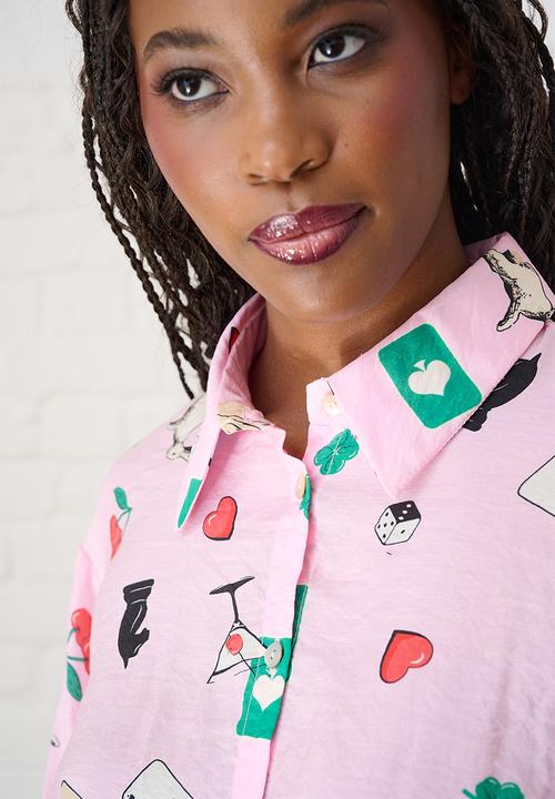 Me&B - Bellow Sleeve Shirt in Players Print - Light Pink