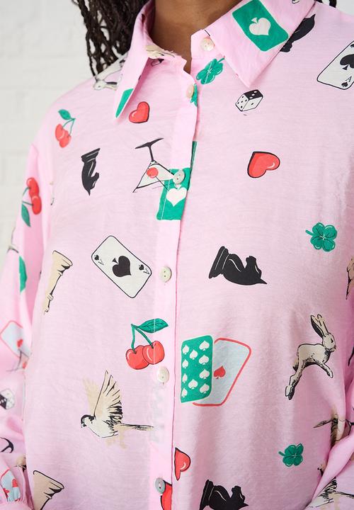 Me&B - Bellow Sleeve Shirt in Players Print - Light Pink