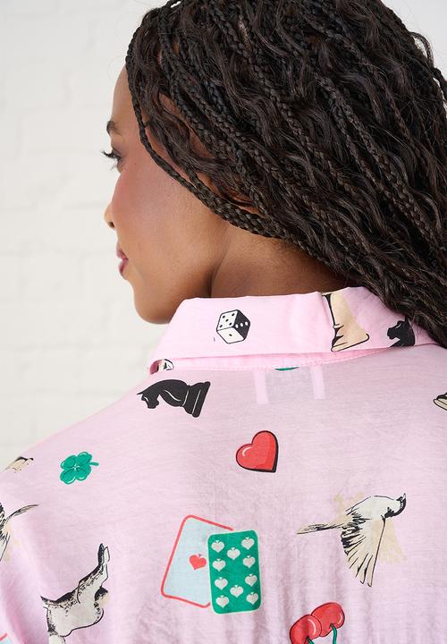 Me&B - Bellow Sleeve Shirt in Players Print - Light Pink