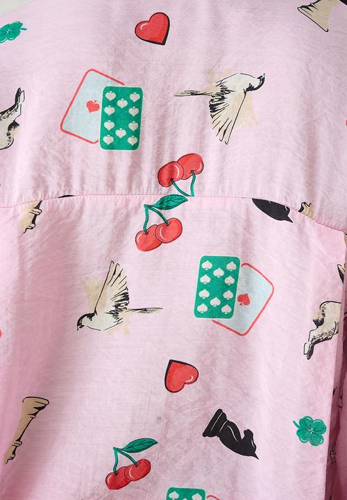 Me&B - Bellow Sleeve Shirt in Players Print - Light Pink
