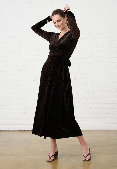 Me&B - Velvet Choc Spot Wrap Dress