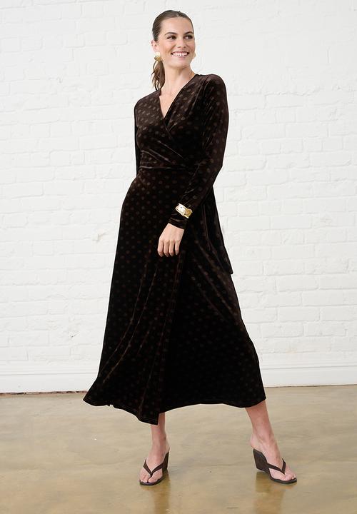 Me&B - Velvet Choc Spot Wrap Dress