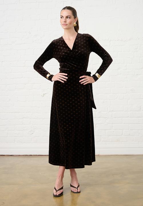 Me&B - Velvet Choc Spot Wrap Dress
