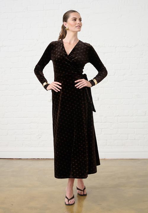 Me&B - Velvet Choc Spot Wrap Dress