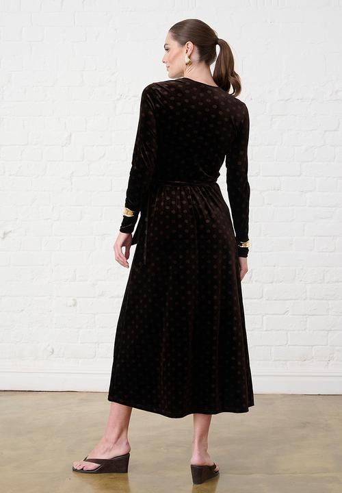 Me&B - Velvet Choc Spot Wrap Dress
