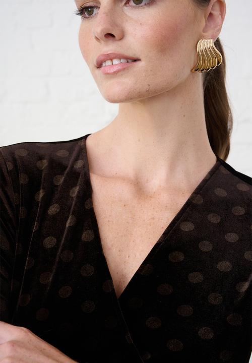 Me&B - Velvet Choc Spot Wrap Dress
