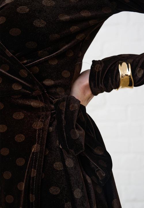 Me&B - Velvet Choc Spot Wrap Dress