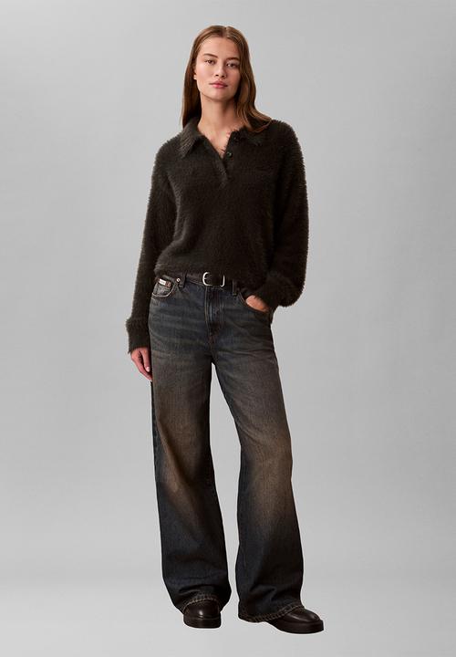 Calvin Klein - Fuzzy novelty ls polo - pirate black