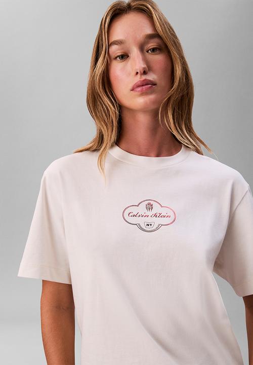 Calvin Klein - Ss boxy coctail logo tee - white greige