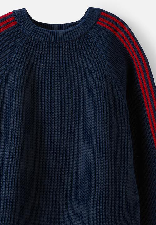 Cotton On - Blake knit crew - Squid Ink/Heritage Red Stripe
