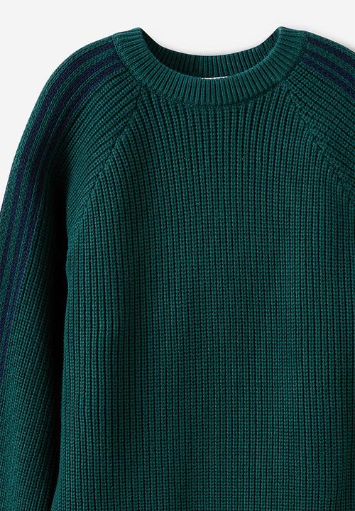 Cotton On - Blake Knit Crew - Winter Jade/Squid Ink Stripe