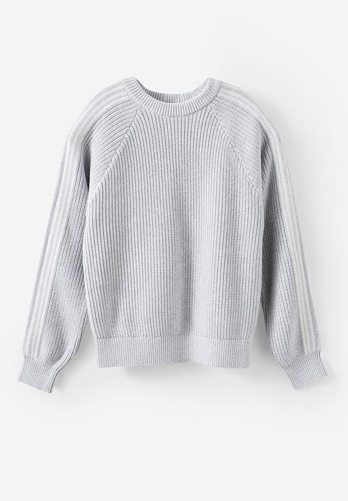 Cotton On - Blake Knit Crew - Grey Marle/Vanilla Stripe