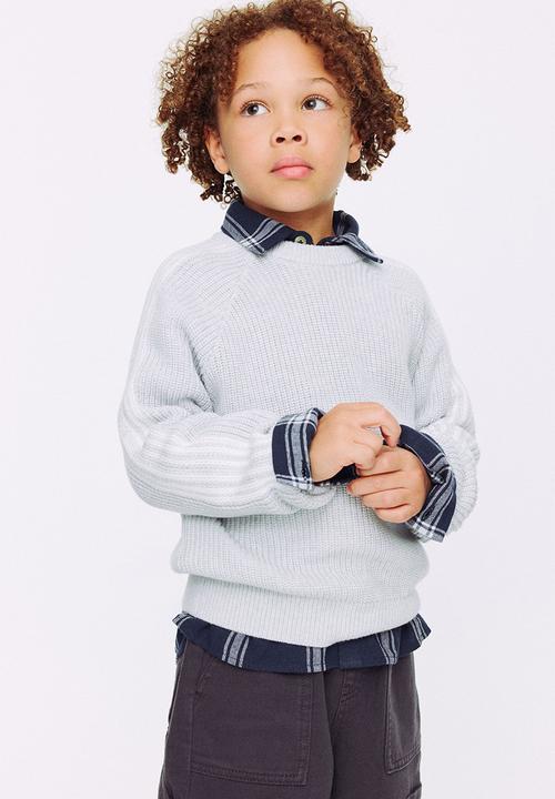 Cotton On - Blake Knit Crew - Grey Marle/Vanilla Stripe