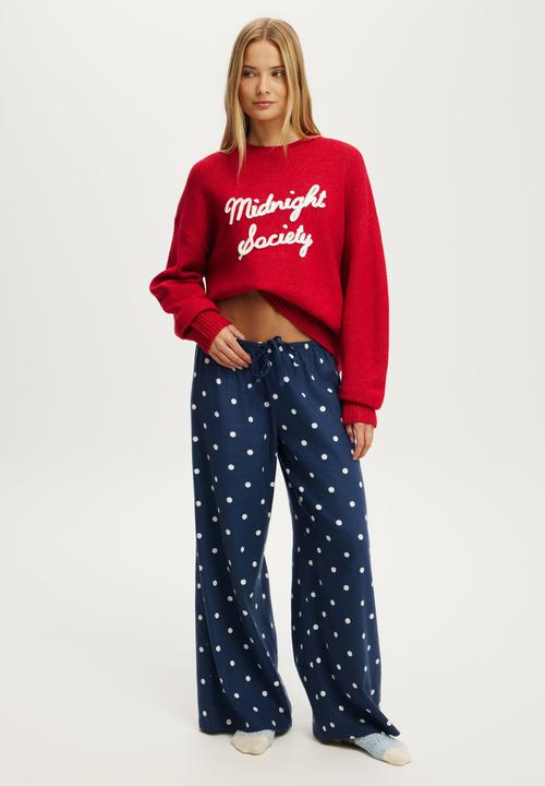Cotton On - Cloud soft flannel wide leg pant - lisa spot steely blue/white