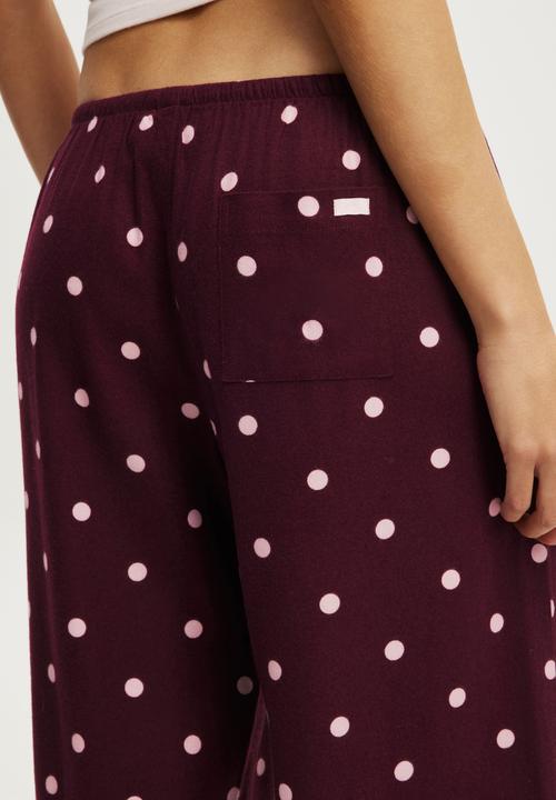 Cotton On - Cloud soft flannel wide leg pant - lisa spot blackcurrant/pink kiss