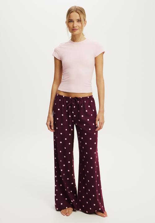 Cotton On - Cloud soft flannel wide leg pant - lisa spot blackcurrant/pink kiss