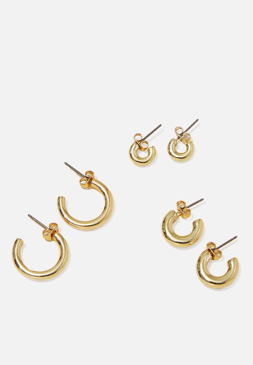 Rubi - 3 Pack mid earring - gold plated classic