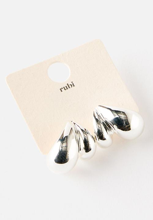 Rubi - Mid charm earring - up silver double droplet