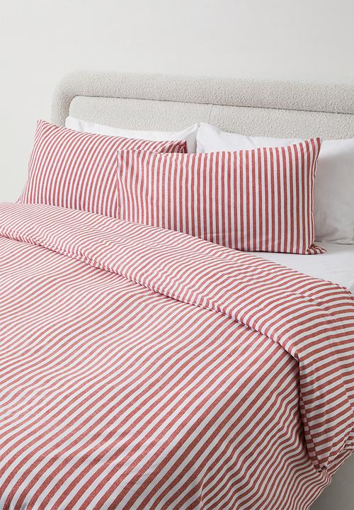 Sixth Floor - Clement Stripe Cotton Blend Duvet Cover - Rust & White 