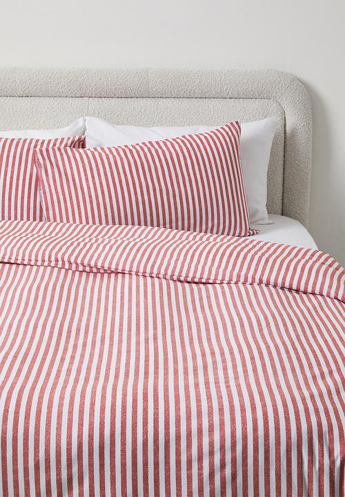 Sixth Floor - Clement Stripe Cotton Blend Duvet Cover - Rust & White 