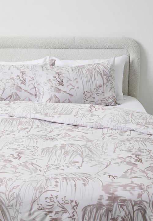 Sixth Floor - Willow Floral Cotton Blend Duvet Cover - White & Neutral 