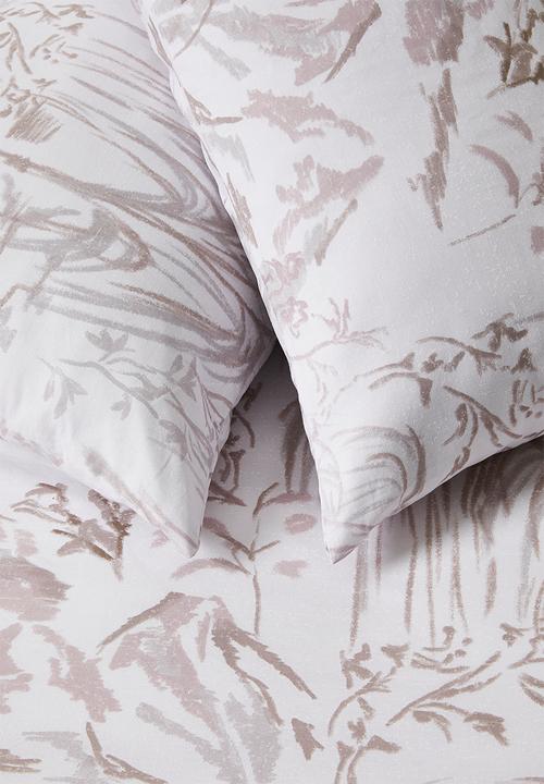 Sixth Floor - Willow Floral Cotton Blend Duvet Cover - White & Neutral 