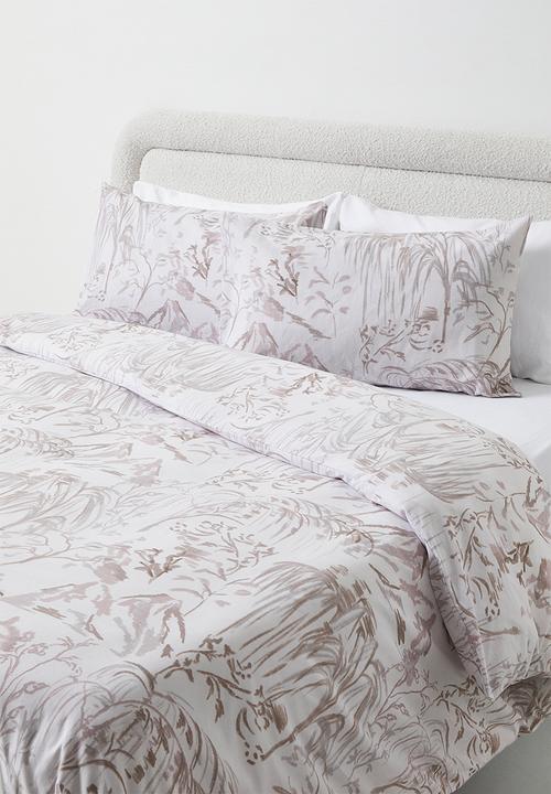 Sixth Floor - Willow Floral Cotton Blend Duvet Cover - White & Neutral 