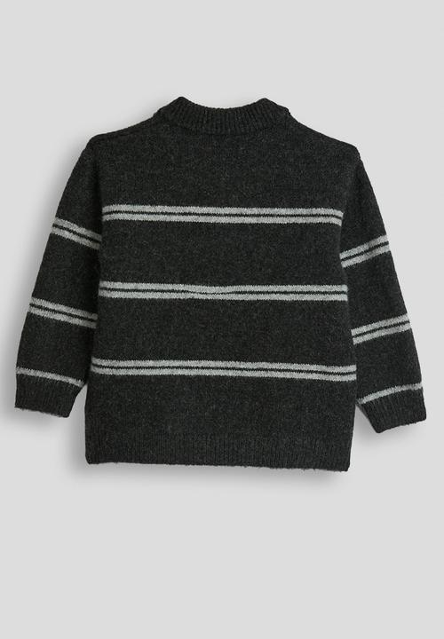 Pop Candy - Woollen zip-up jersey - charcoal/grey stripes