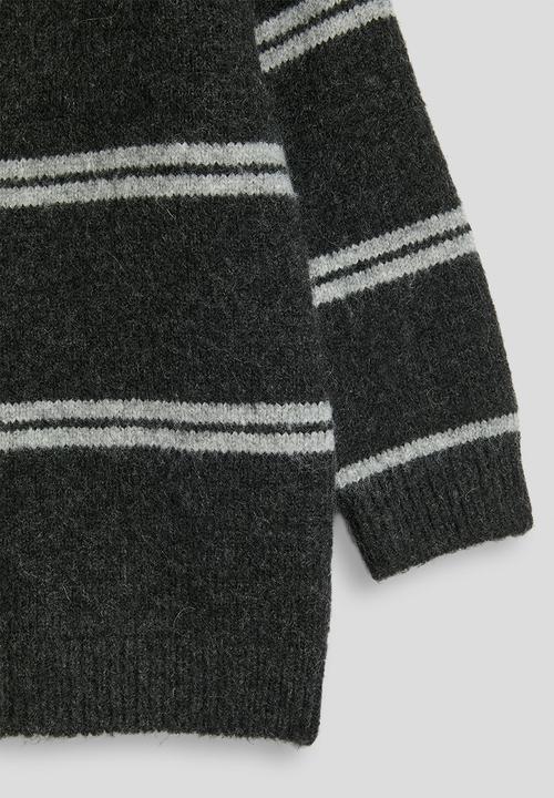 Pop Candy - Woollen zip-up jersey - charcoal/grey stripes