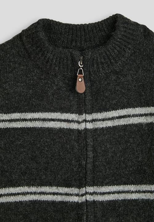 Pop Candy - Woollen zip-up jersey - charcoal/grey stripes