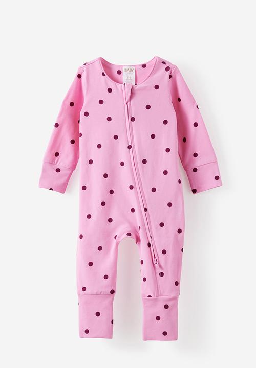 Cotton On - The Long Sleeve Zip Romper - Strawberry Milk/Polka Dot