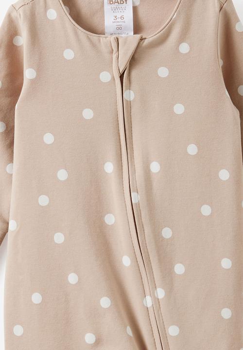 Cotton On - The Long Sleeve Zip Romper - Latte Cream/Polka Dot