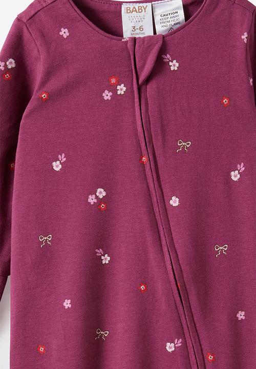 Cotton On - The Long Sleeve Zip Romper - Berry Jam/Floral Bows