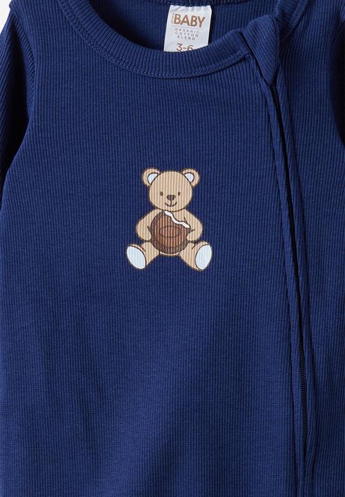 Cotton On - The Long Sleeve Zip Romper - Denim Navy/Sweetie Bear