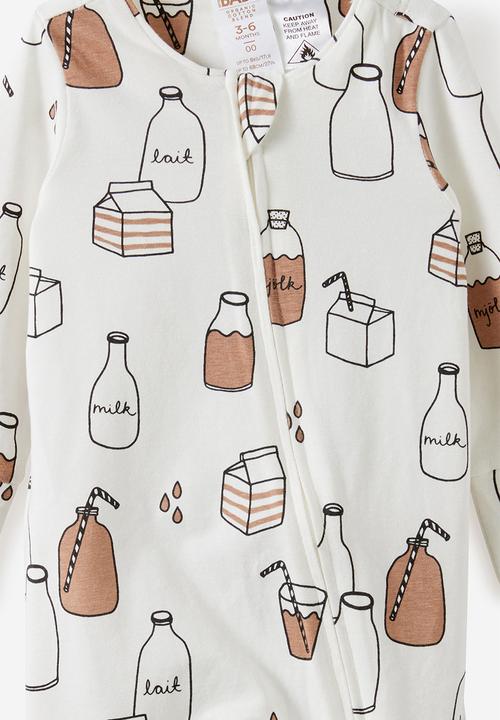 Cotton On - The Long Sleeve Zip Romper - Vanilla/Choccy Milk